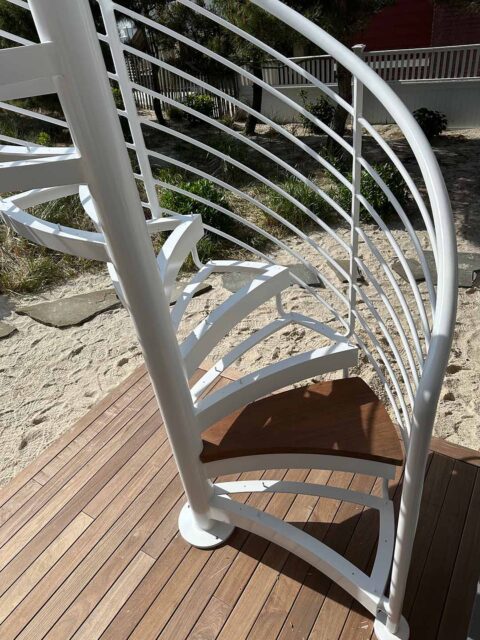 Custom Spiral Staircase with Curved Horizontal Line Railing | Newman ...